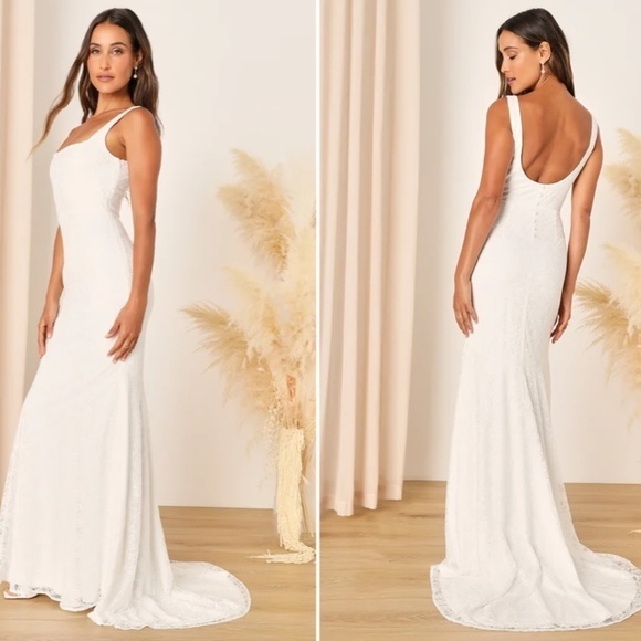 LULUS Bridal Wedding Elegant Sophisticated Sexy Floral Lace Mermaid Trumpet Gown - Picture 1 of 3
